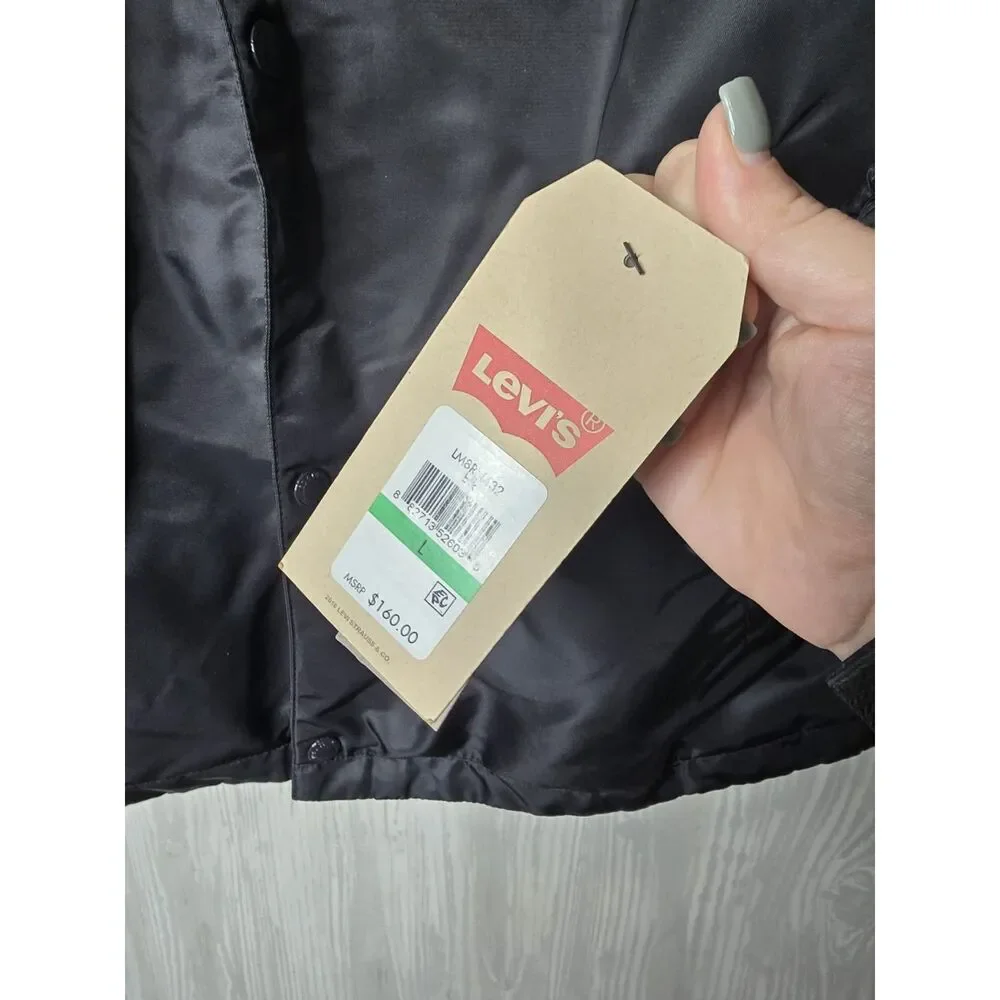 Levi’s Black Sherpa Lined Hooded Jacket Men’s Size L – Warm Winter Coat NWT